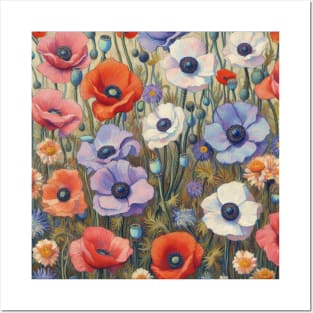 anemone and poppy flower pattern 13 Posters and Art